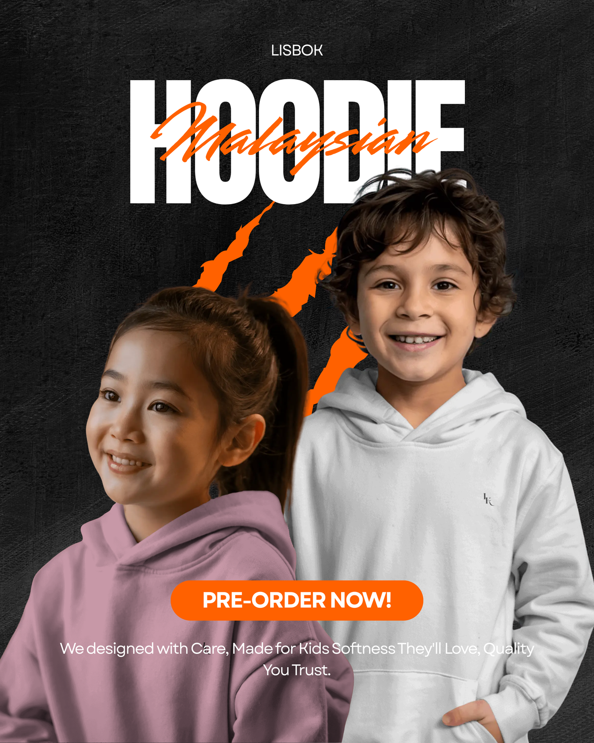 Premium cotton kids hoodie, soft & durable