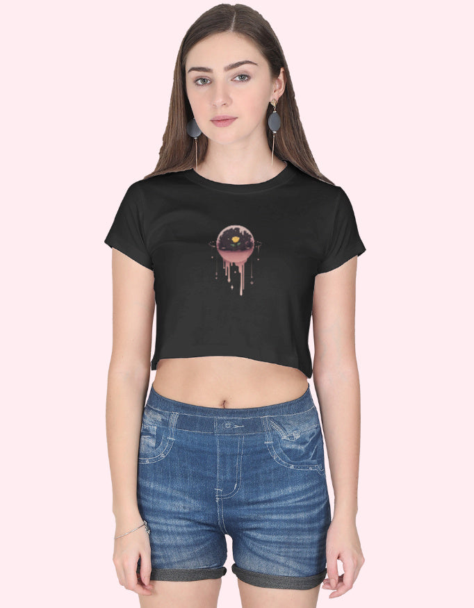 Flower Glob Print Crop-Top_Black_Front
