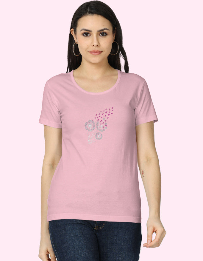 Flower Tone Cotton T-Shirt_Light_Baby_Pink_Front