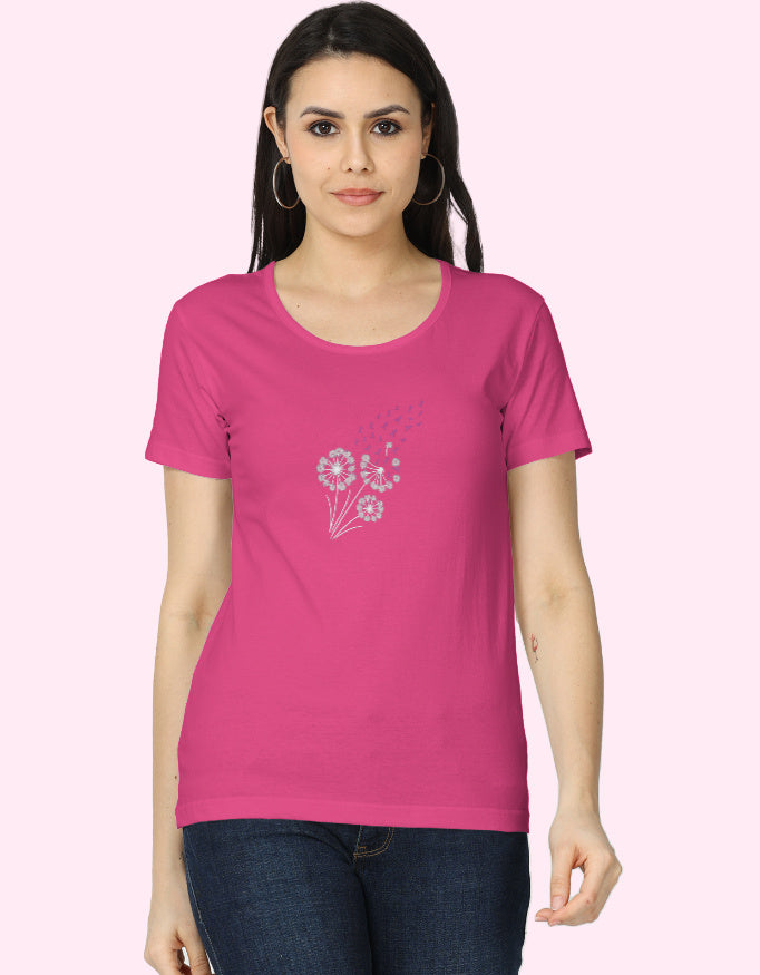 Flower Tone Cotton T-Shirt_Pink_Front