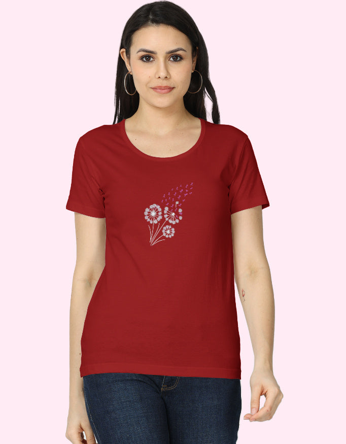 Flower Tone Cotton T-Shirt_Red_Front