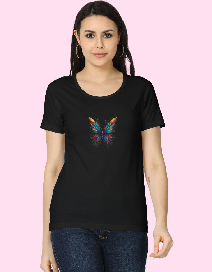 Gorgeous ButterFly Cotton Women T-Shirt_Black_Front