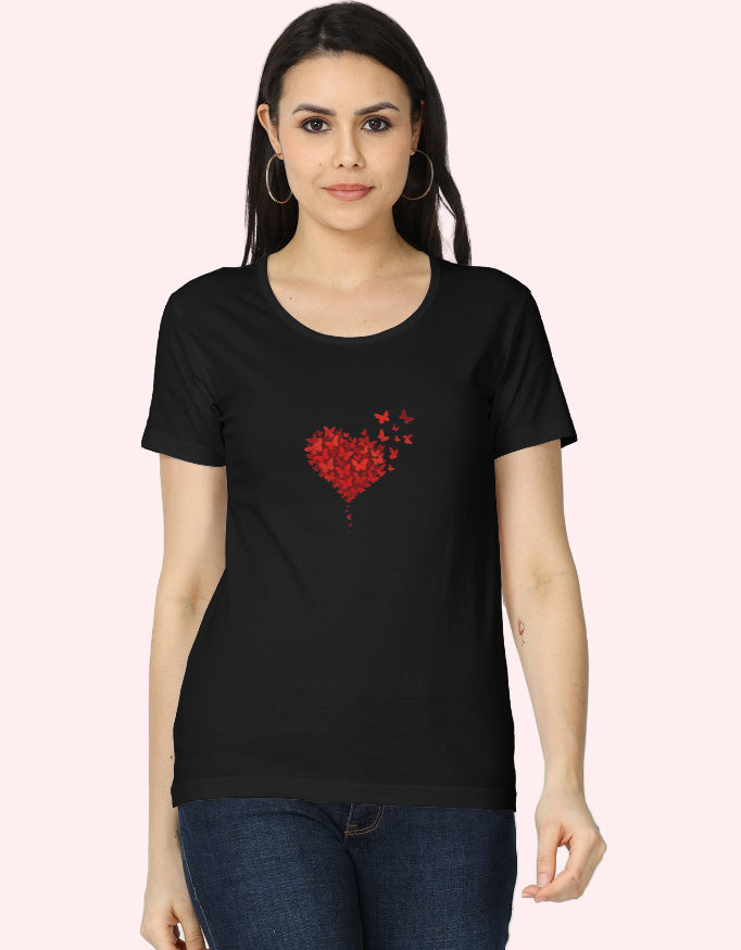LISBOK Red Love Butterfly Cotton T-Shirt_Black_Front