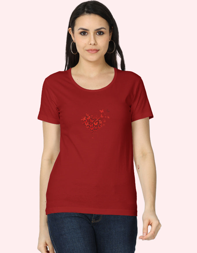 LISBOK Red Love Butterfly Cotton T-Shirt_Red_Front