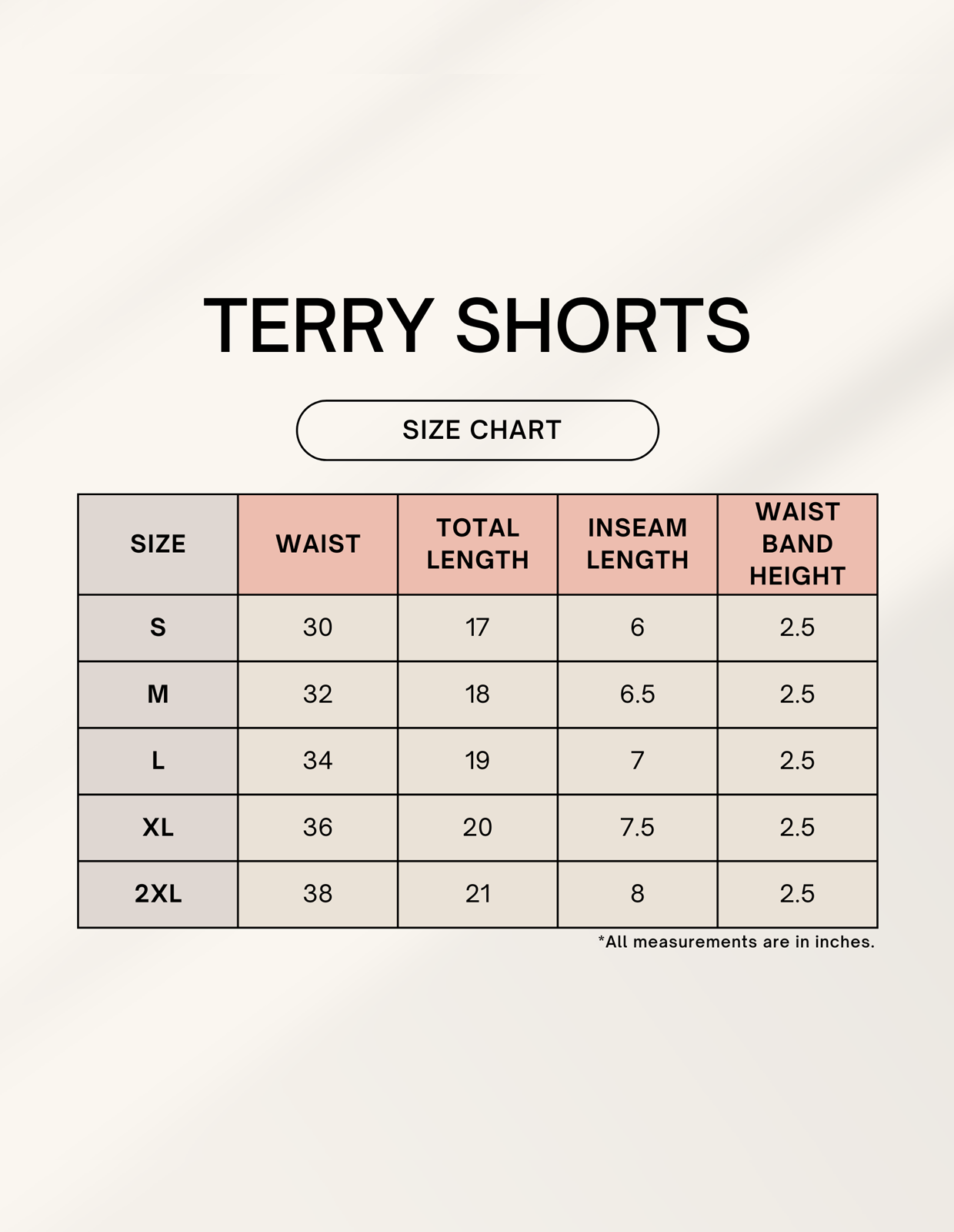 Men's Terry Shorts_sizechart