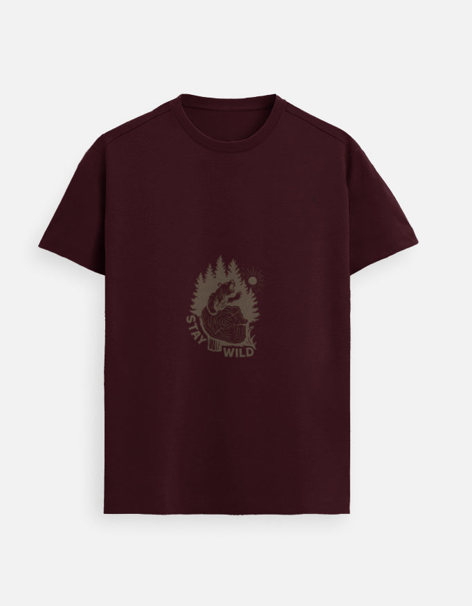 STAY WILD Tee_Maroon_Front