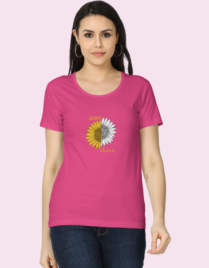 Sun Shine Cotton Women T-Shirt_Pink_Front