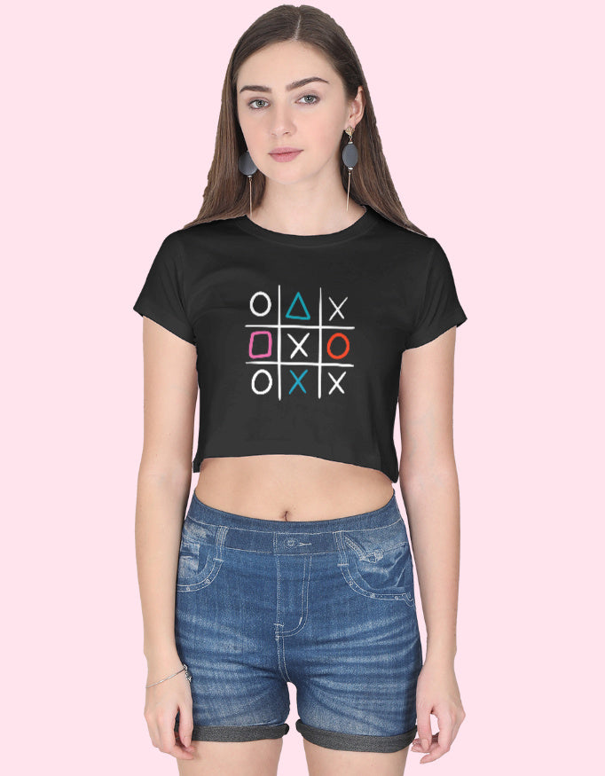 Tic-tac-toe Crop Top_Black_Front