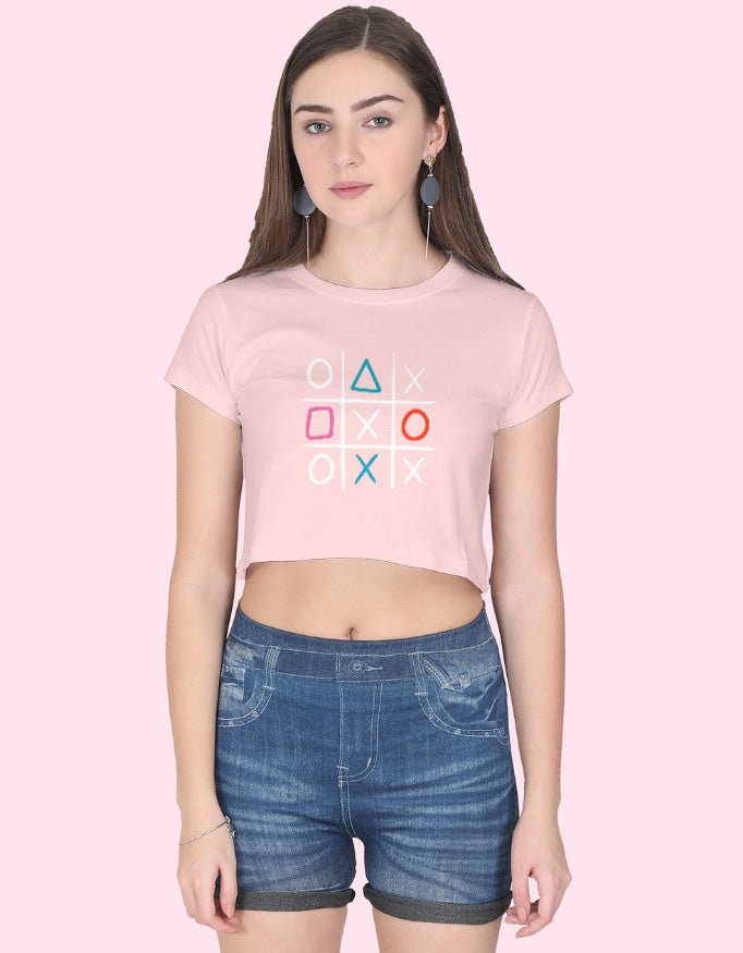Tic-tac-toe Crop Top_Light_Baby_Pink_Front