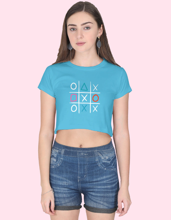 Tic-tac-toe Crop Top_SkyBlue_Front