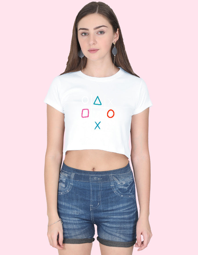 Tic-tac-toe Crop Top_White_Front