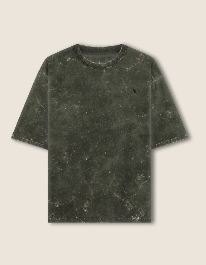 Unisex Acid Washed Oversized Tee_Olive_Green_Front