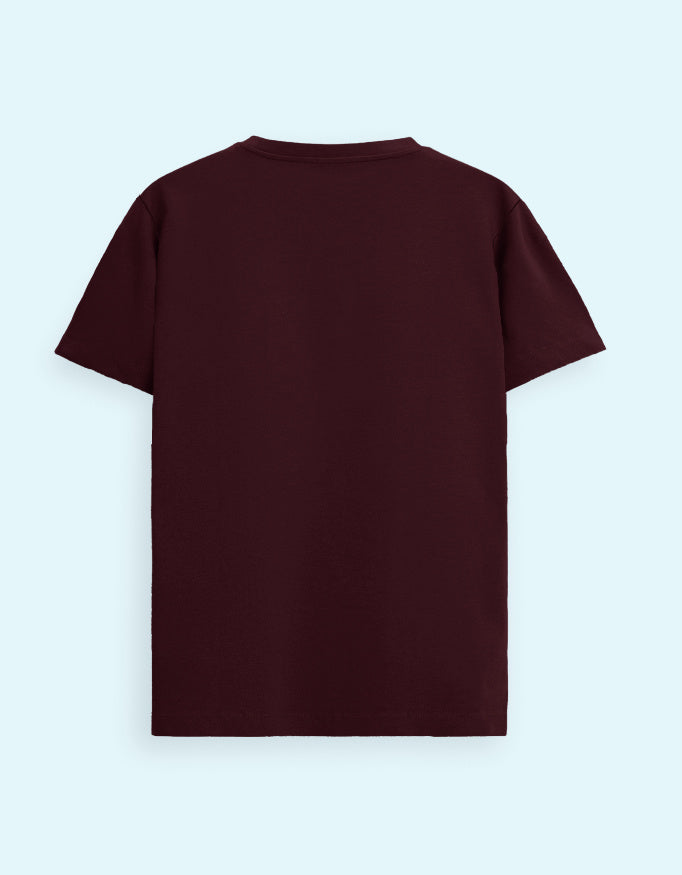 Unisex Classic Crew T-Shirt with Japanese Style for Men_Maroon_Back
