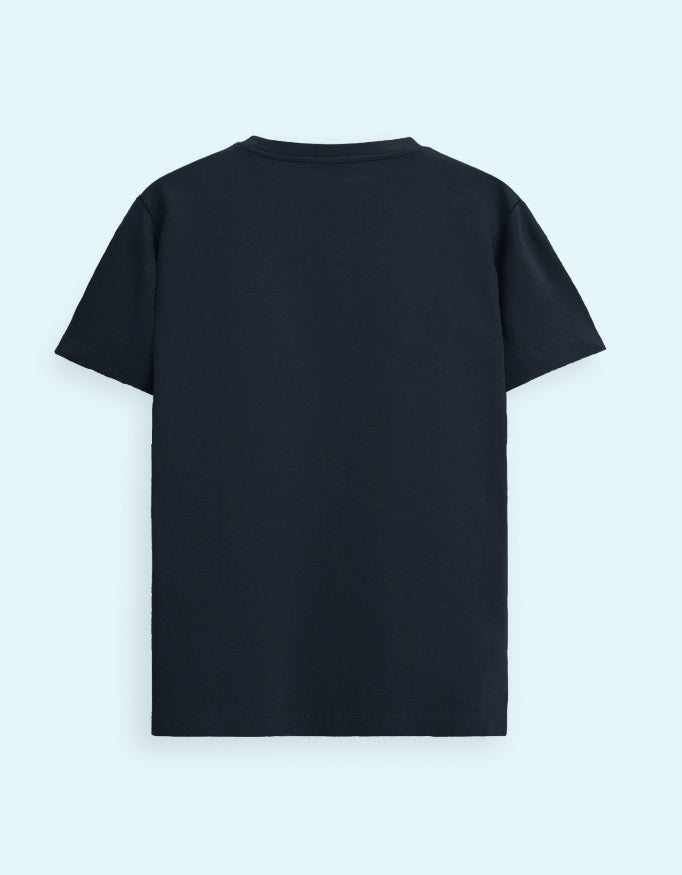 Unisex Classic Crew T-Shirt with Japanese Style for Men_Navy_Blue_Back
