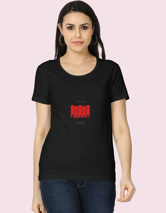 Women's Classic T-Shirt with Yoga Style_Black_Front