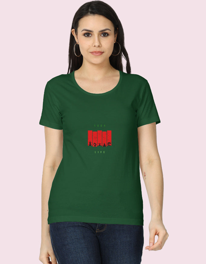 Women's Classic T-Shirt with Yoga Style_Bottle_Green_Front