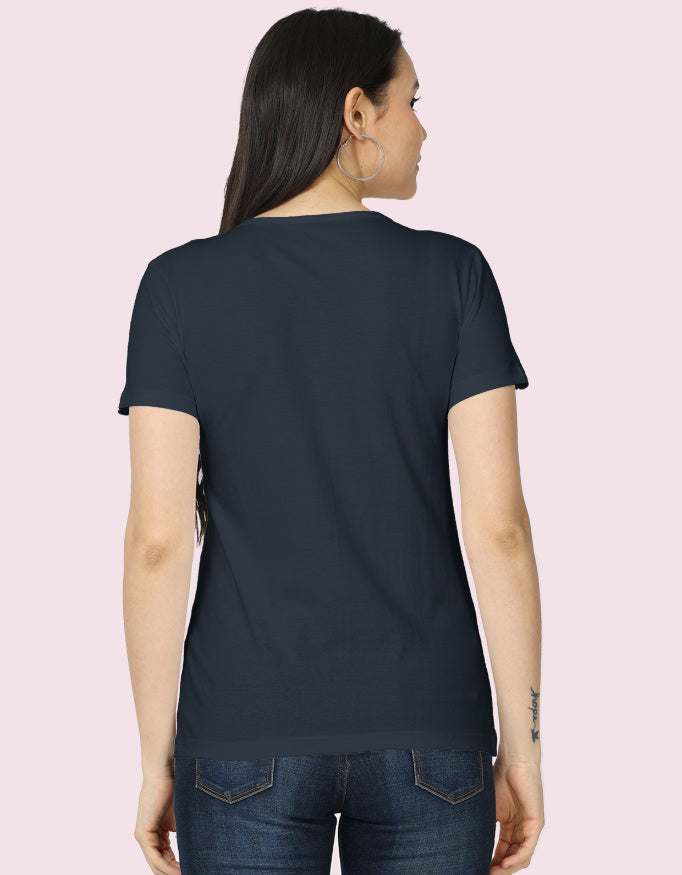 Women's Classic T-Shirt with Yoga Style_Navy_Blue_Back