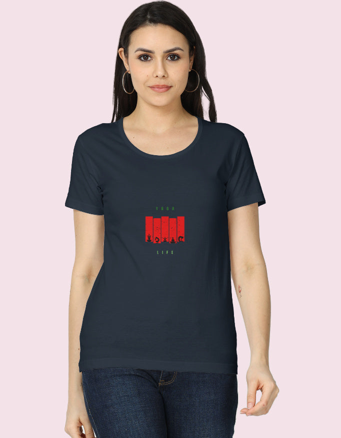 Women's Classic T-Shirt with Yoga Style_Navy_Blue_Front