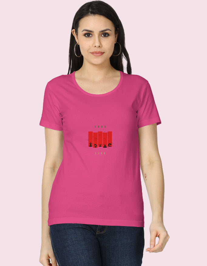 Women's Classic T-Shirt with Yoga Style_Pink_Front