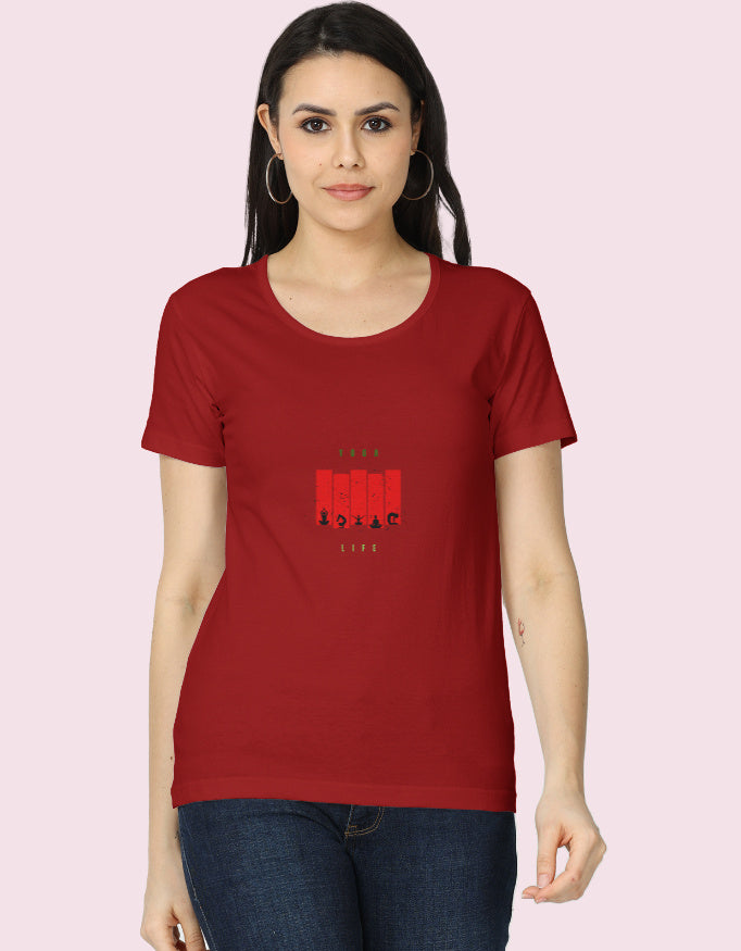 Women's Classic T-Shirt with Yoga Style_Red_Front